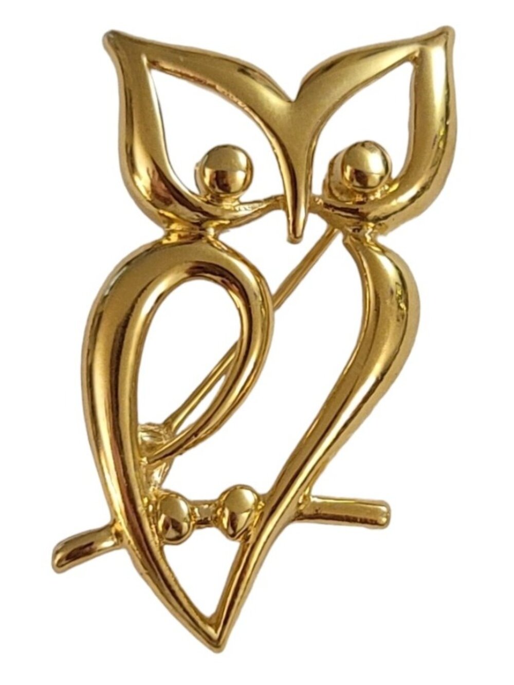 Trifari Crown Over T Gold Tone Open Owl Brooch Pin, Signed K942